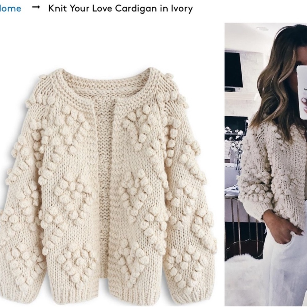 Chicwish knit your love Ivory Knit Popcorn Cardigan Sweater